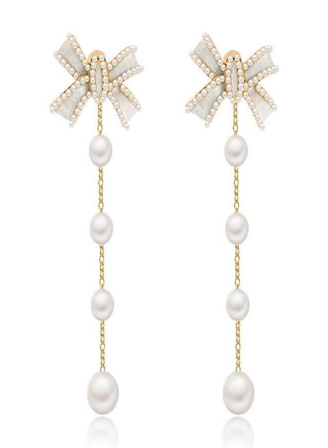 Novearring Pearl Earrings for Women Pearl Bow Drop Earrings Prom Party Wedding Earrings for Brides Jewelry Gifts - Image 1